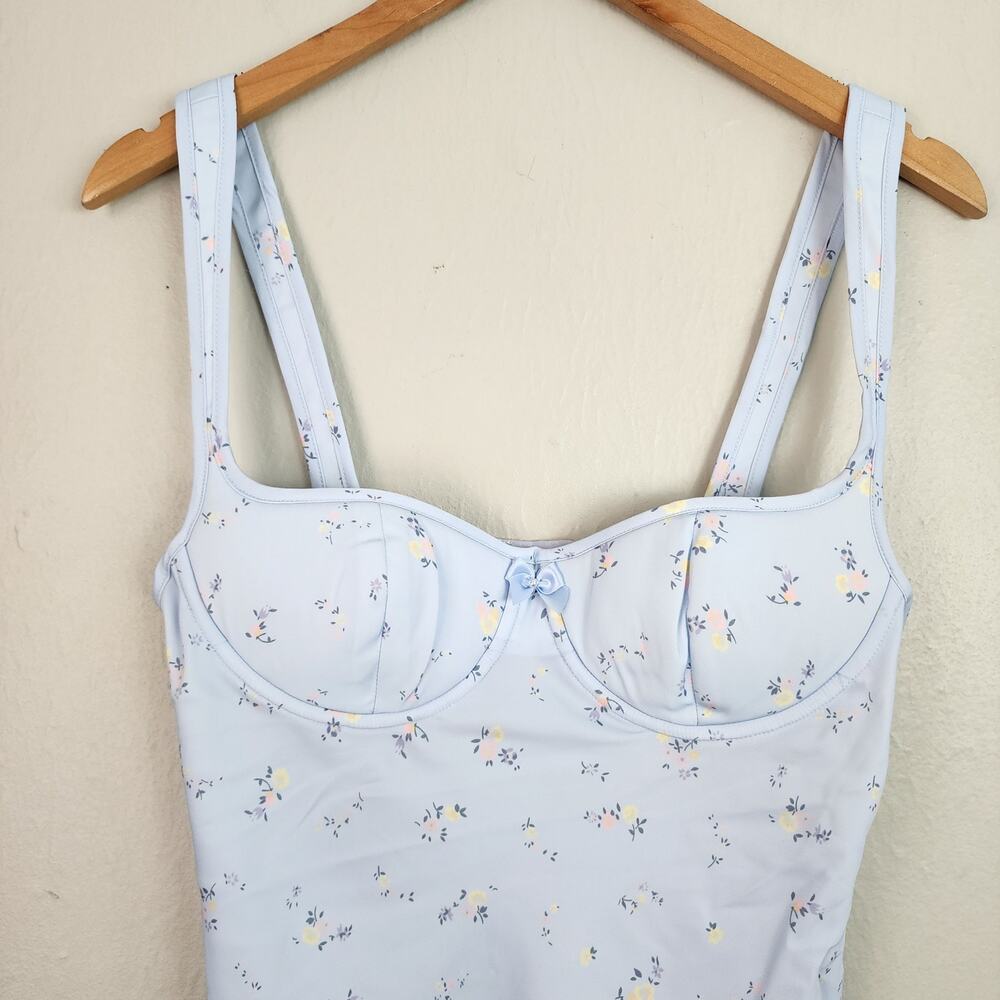 Rumored Loverboy Mini Dress Forget Me Not Blue Floral Bustier Satin NWT Medium M - Picture 5 of 11